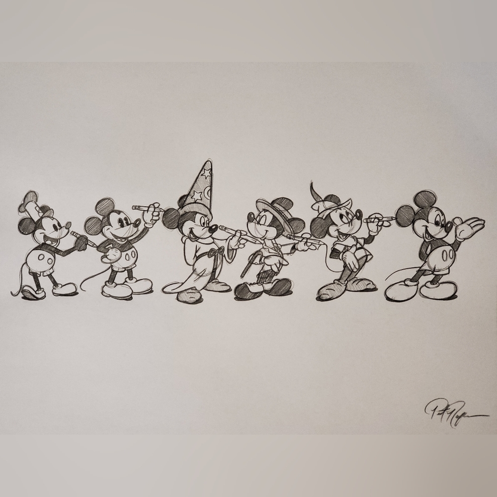 Disney Mickey Mouse Through the Years Drawing/Sketch animation character art